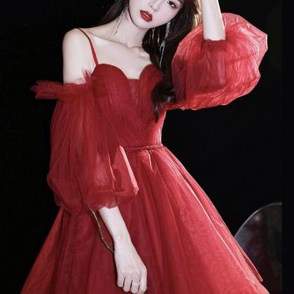 Red Tulle Short Prom Dress Red Evening Dress