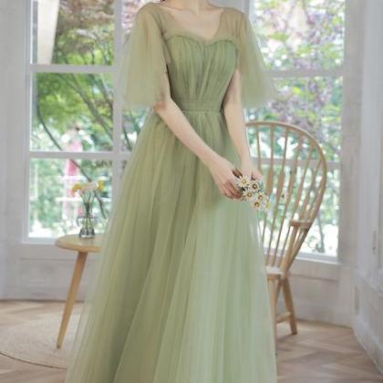 Green Tulle Long Prom Dress A Line Evening Dress