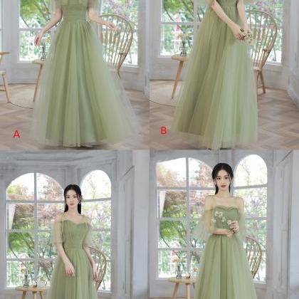 Green Tulle Long Prom Dress A Line Evening Dress