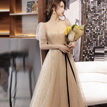 Champagne Tulle Long Prom Dress A Line Evening..