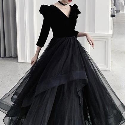 Classy Black V Neck Long Evening Dress Formal Party Drses, DP2993 main image 1
