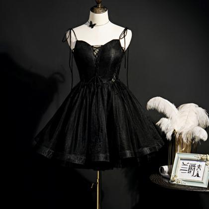 Black V-neck Tulle Short Prom Dress Homecoming..