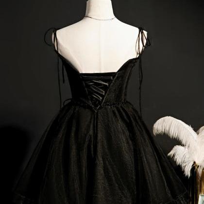 Black V-neck Tulle Short Prom Dress Homecoming..