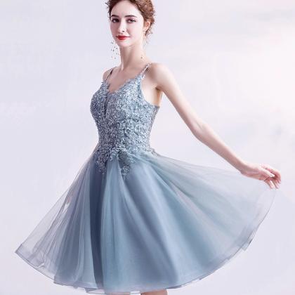 Blue Tulle Lace Short Prom Dress Homecoming Dress