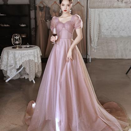 Pink Tulle Sequins Long Prom Dress Pink Evening..
