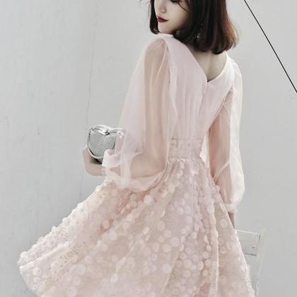 Pink V-neck Short Prom Dress Homecoming Dress