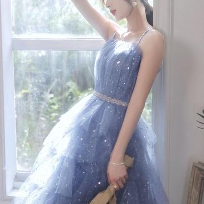 Lovely Blue Spaghetti Strap Short Prom Dress, Blue..