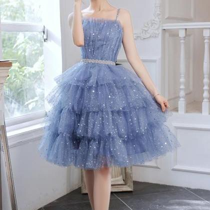 Lovely Blue Spaghetti Strap Short Prom Dress, Blue..
