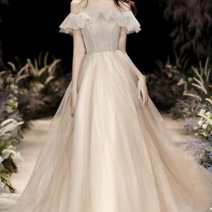 Champagne Tulle Long Prom Dress, A-line Off The..