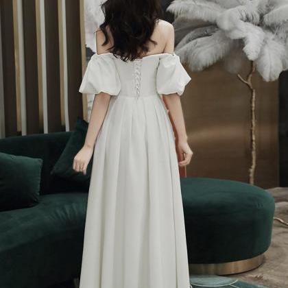 White Satin Long A-Line Prom Dress, White Sweetheart Neck Formal Dress