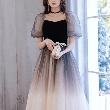 Black Tulle Short Prom Dress, Cute Short Sleeve..