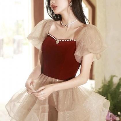 Cute Tulle Velvet Formal Dress, A-line Short..