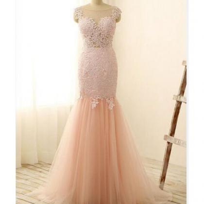 Light Pink Prom Dress,pink Tulle Lace Long Prom..