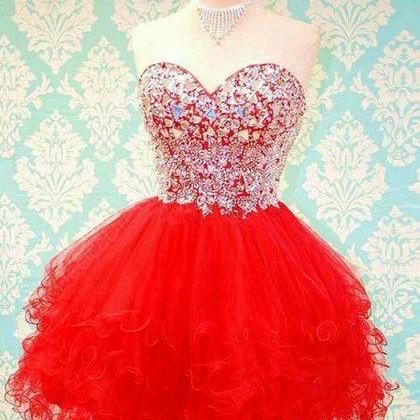 Cute Red Homecoming Dress,sweetheart Tulle Short..