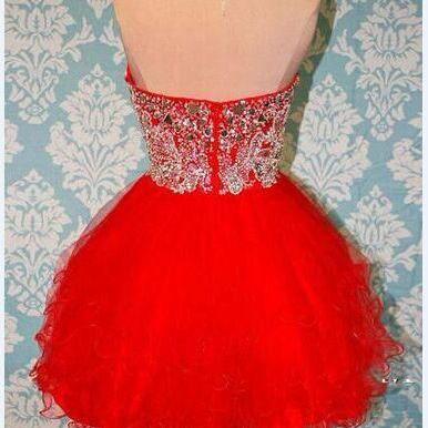Cute Red Homecoming Dress,sweetheart Tulle Short..