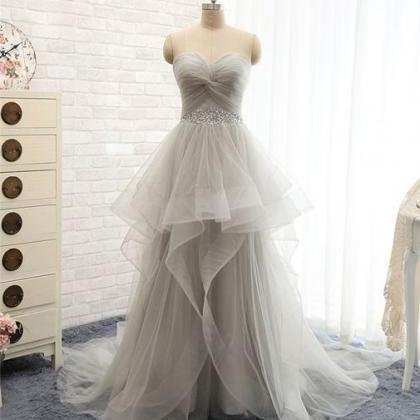 Grey Long Prom Dresses,elegant A-line Sweetheart..