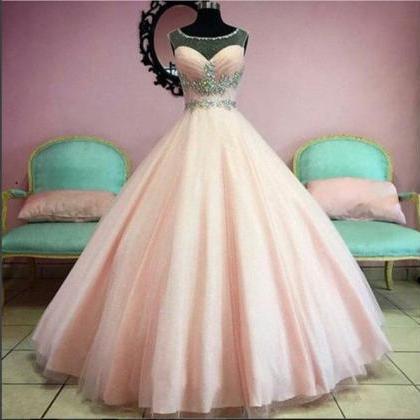 Pink A-line Beading Long Prom Dress,evening..