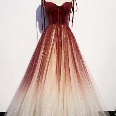 Burgundy ombre tulle long velvet ball gown dress evening dress