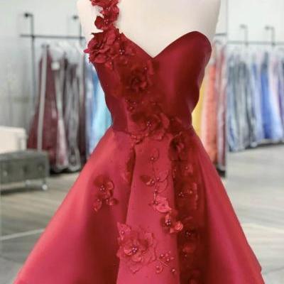 Red satin short prom dress red homecoming dress