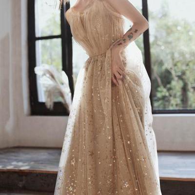 A line tulle sequins long prom dress evening dress