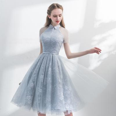 Gray tulle lace short prom dress homecoming dress