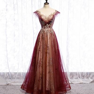 Stylish tulle sequins long prom dress A line evening gown