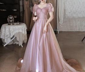 Shiny Light Pink Tulle Sequins Layered Evening Dress ,Formal Prom Party Dress cc2839