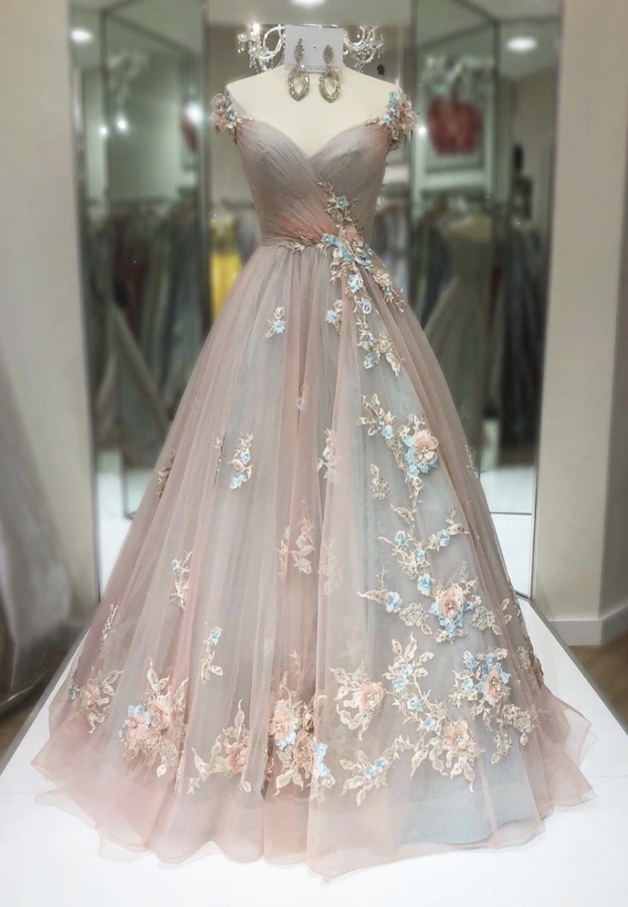 Elegant Tulle Applique Long Prom Dress Formal Dress