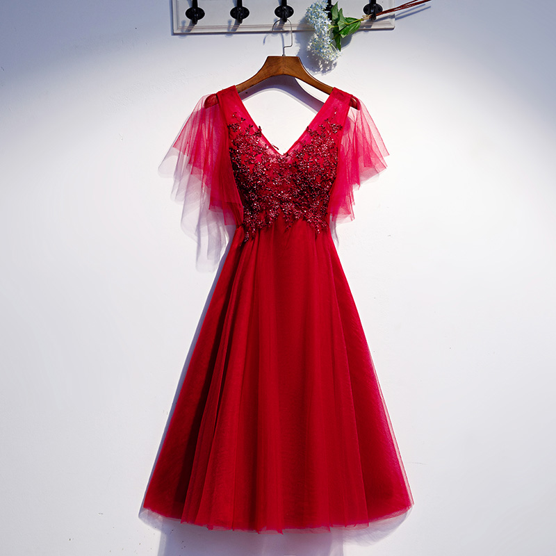 Burgundy Tulle Short Prom Dress Homecoming Dress