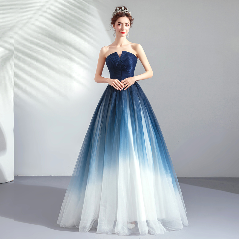 blue gradient prom dress Simple Blue Gradient Prom Dress Evening Dress