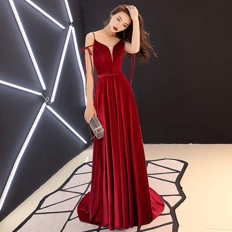 Burgundy Velvet Long Prom Dress Evening Dress On Luulla