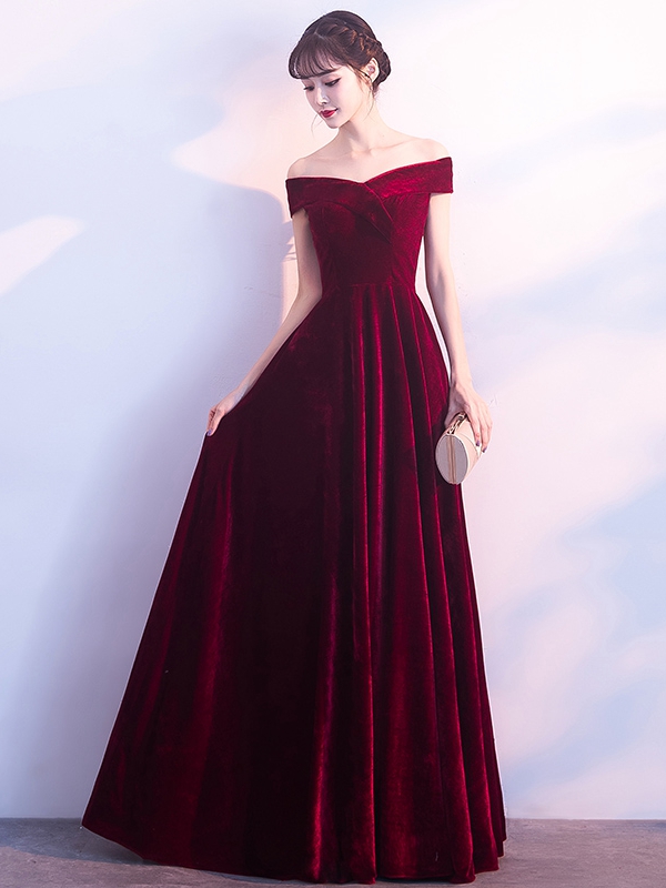 Simple Velvet Long Prom Dress Evening Dress