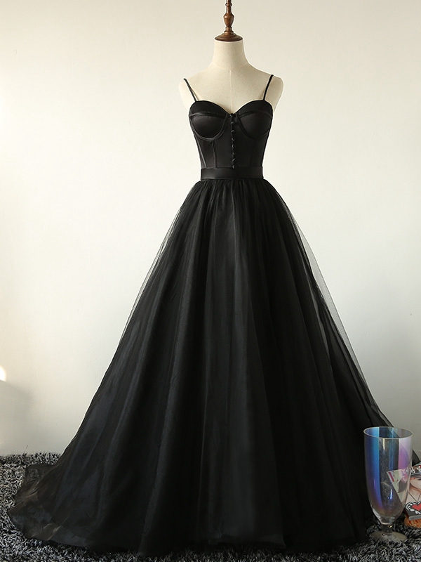Black Tulle Long Ball Gown Dress