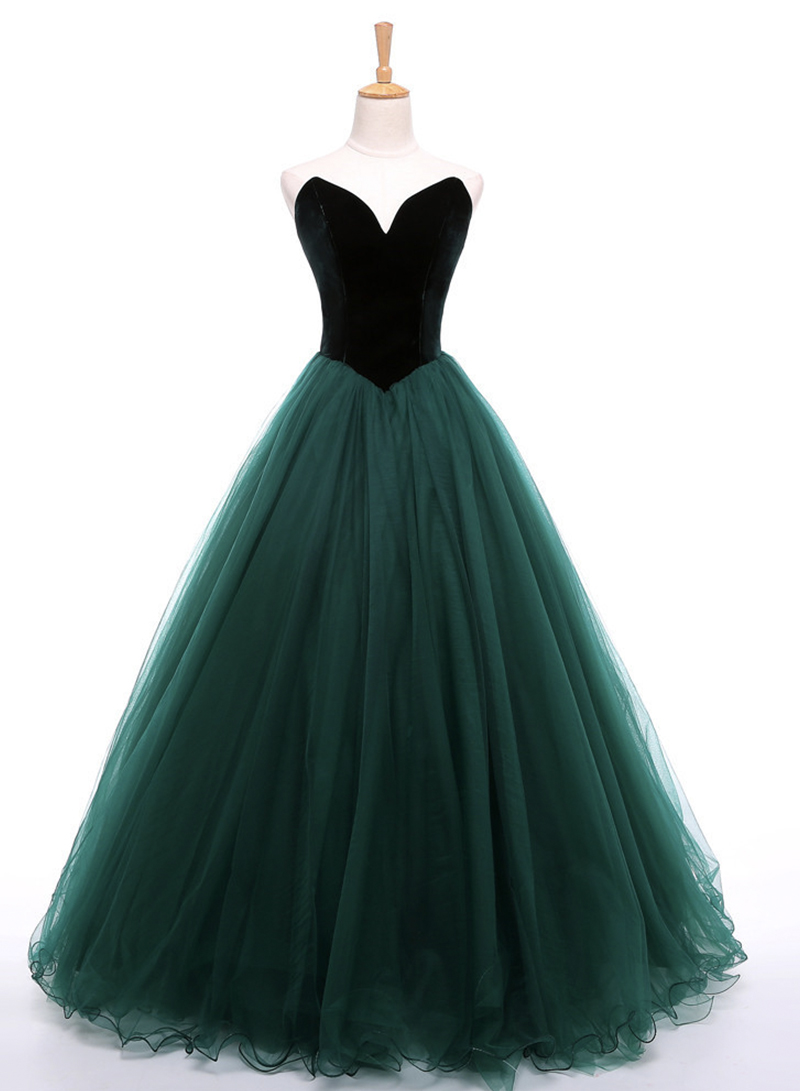 Green Velvet Tulle Long Ball Gown Dress Formal Dress