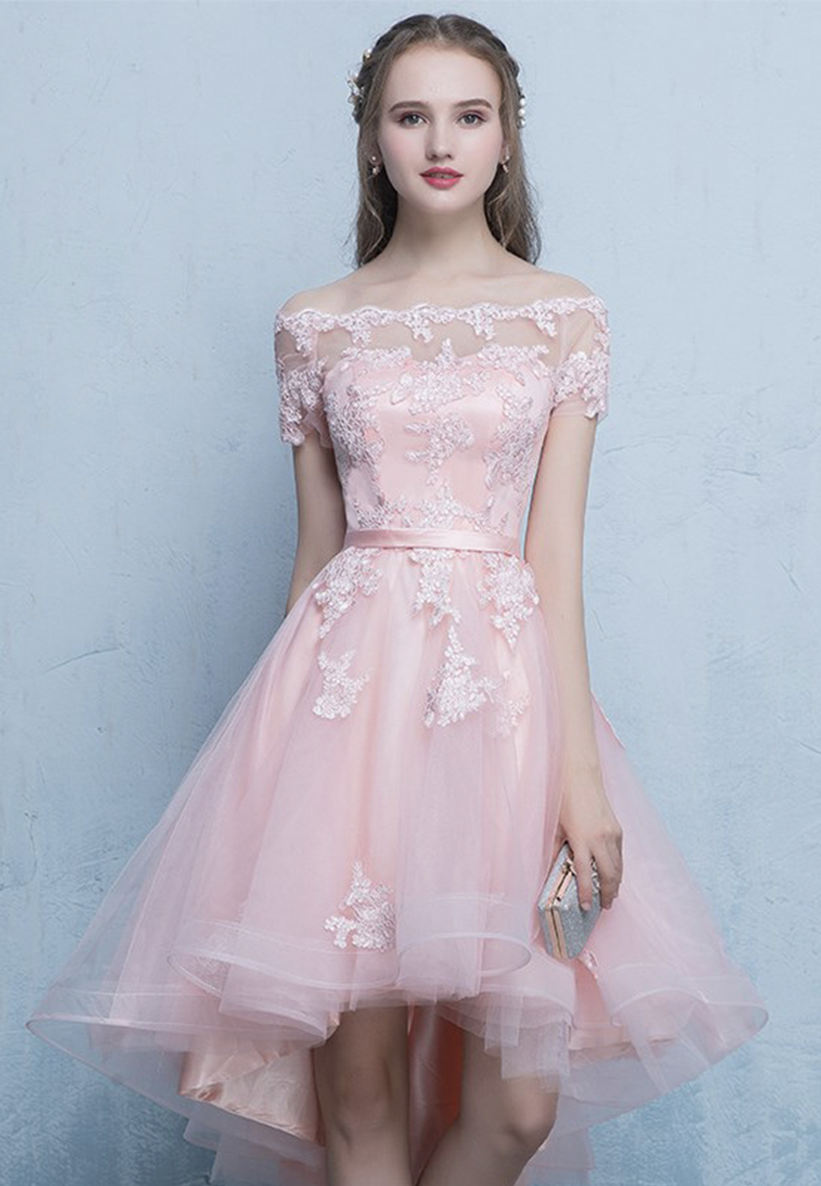 Cute Pink Tulle Lace Short Prom Dress Homecoming Dress