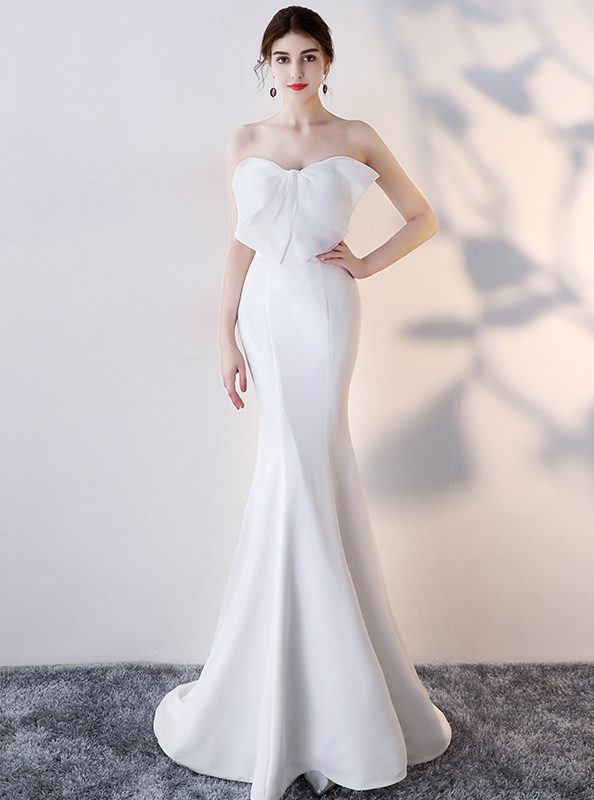 White mermaid long prom dress evening dress