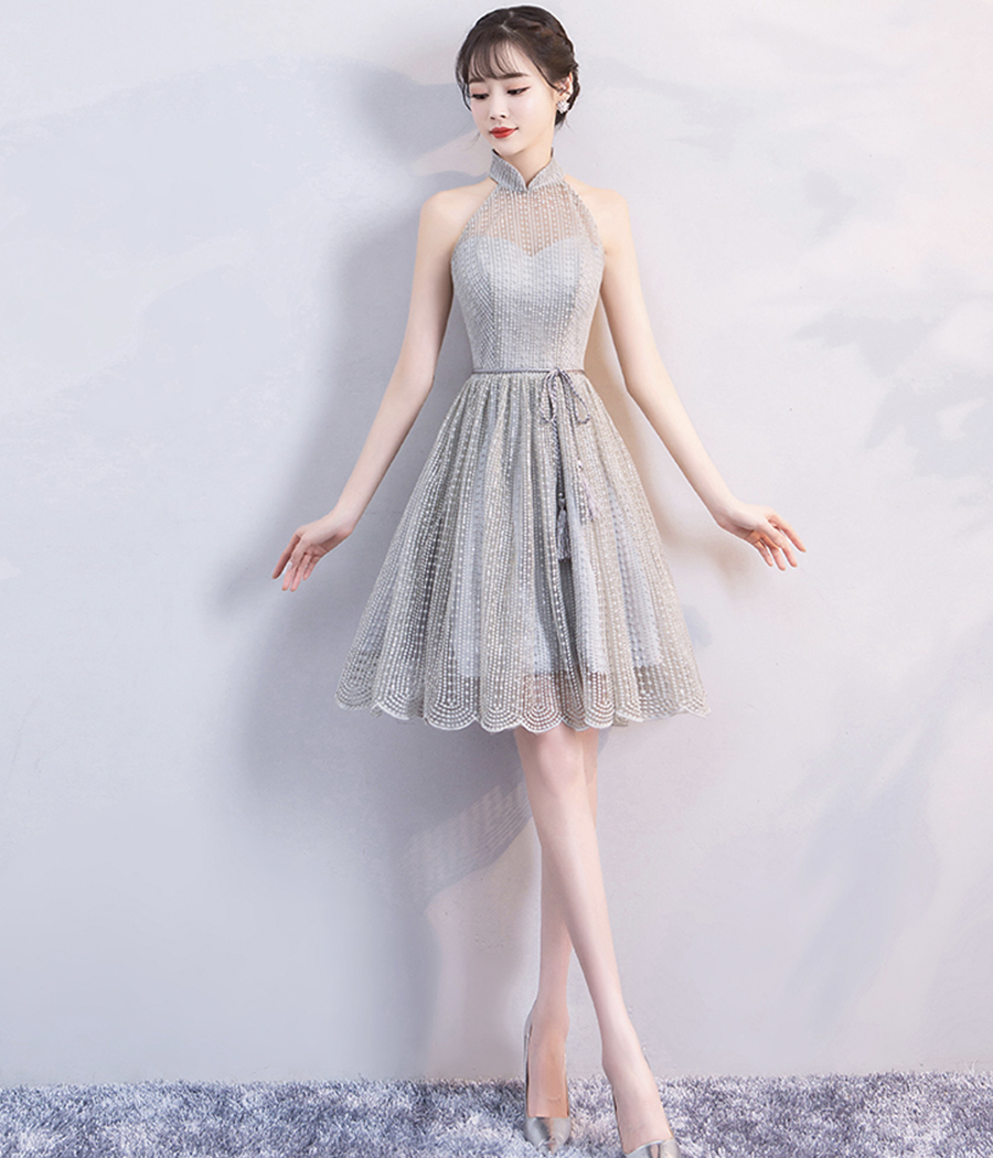 Gray Tulle Short Prom Dress Party Dress Homecoming Dress