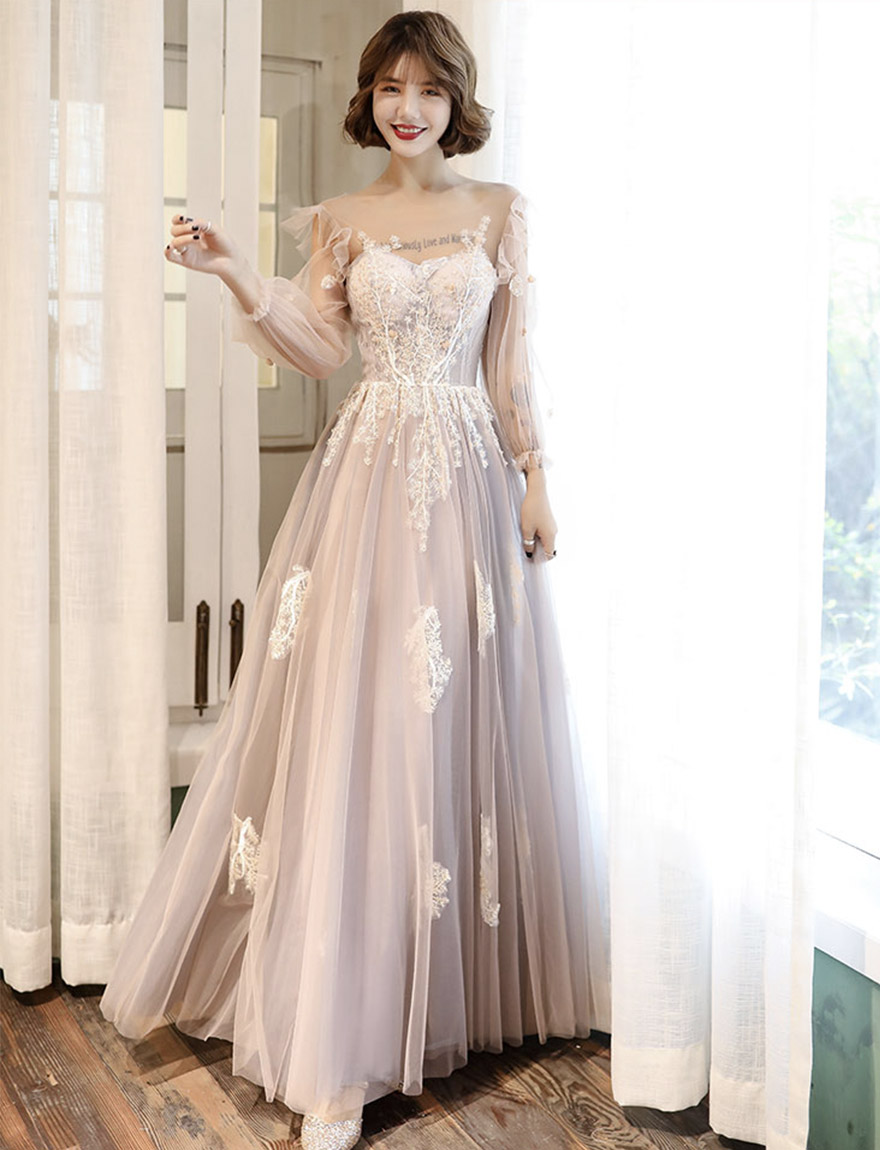 Lovely Tulle Lace Long Prom Dress Lace Evening Dress