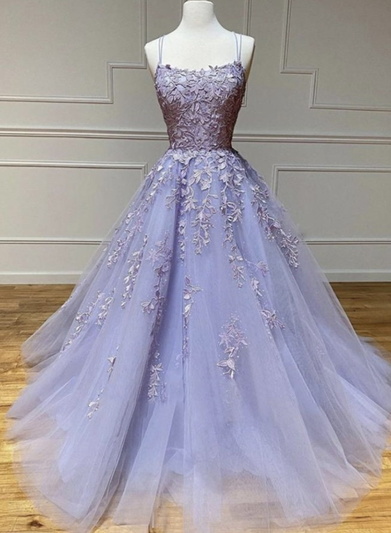 Purple Lace Tulle Long Ball Gown Dress Formal Dress