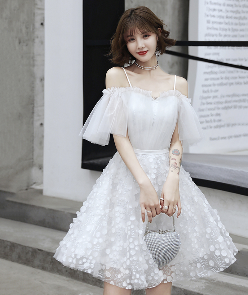White tulle short prom dress white tulle evening dress,PD22843