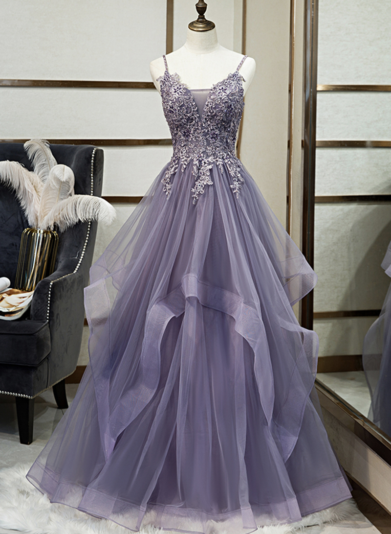 Purple Tulle Lace Long Ball Gown Dress Formal Dress
