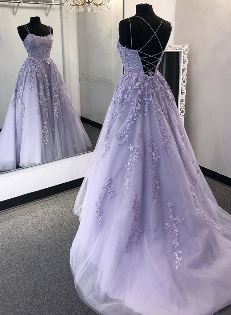 Purple Lace Long Prom Dress Purple Evening Dress