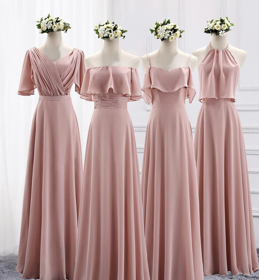 Bridesmaid Dress Simple Chiffon Long Pink Prom Dress