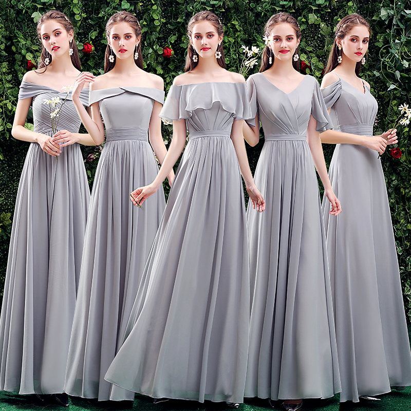 Bridesmaid Dress Gray Chiffon Long A Line Prom Dress