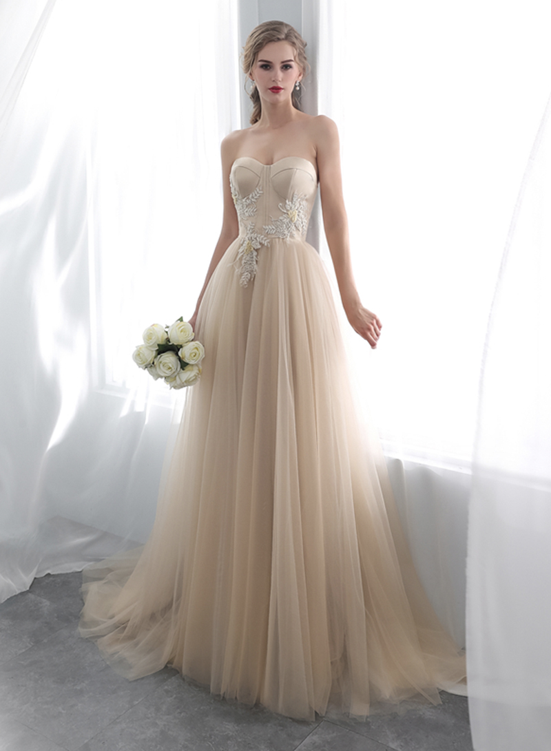 Champagne Tulle Long Prom Dress High Quality Evening Dress