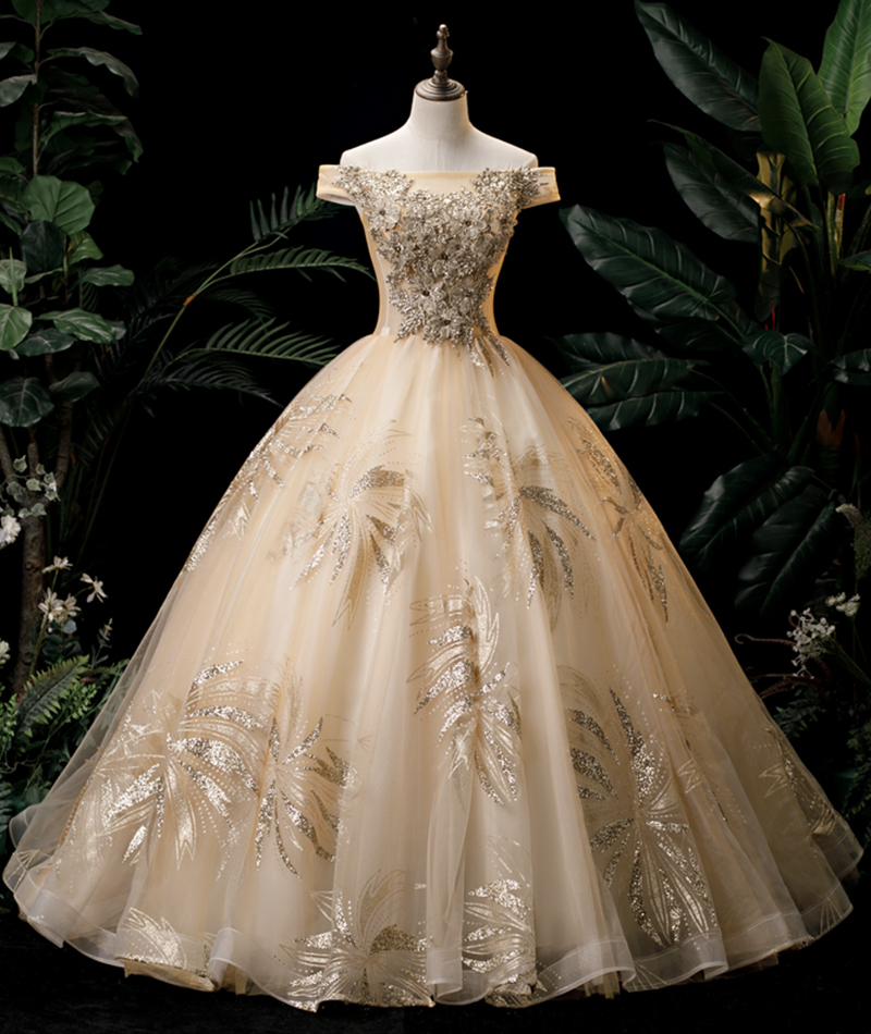 Gold Sequins Long Prom Dress Gold Evening Dress