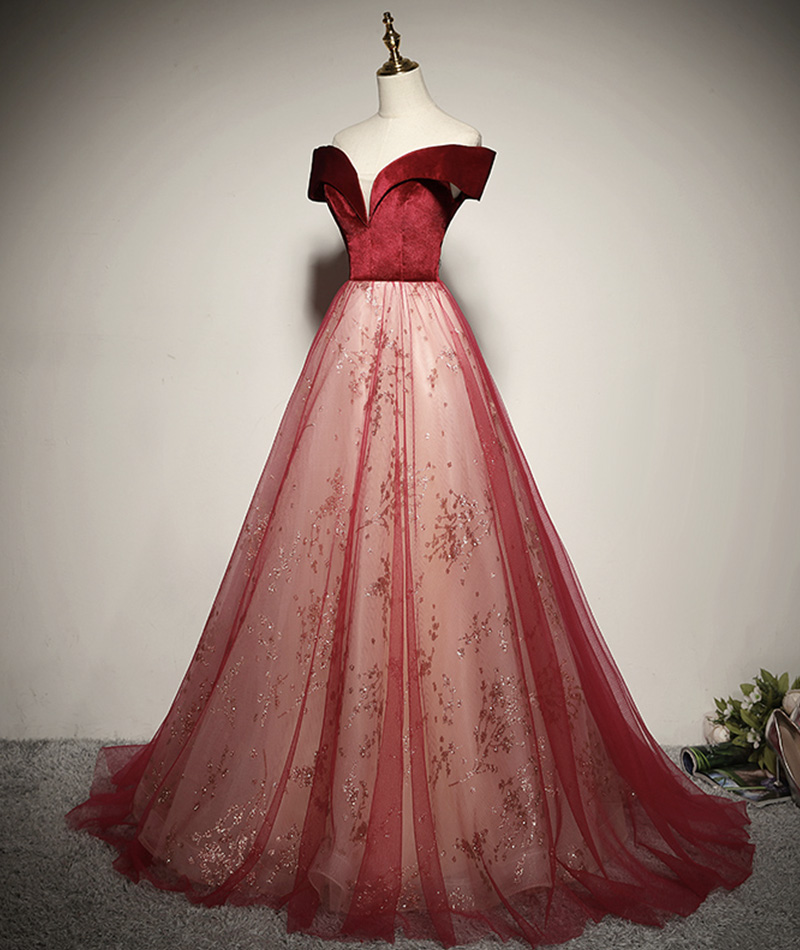 Burgundy Velvet Sequins Long Ball Gown Dress Formal Dress on Luulla