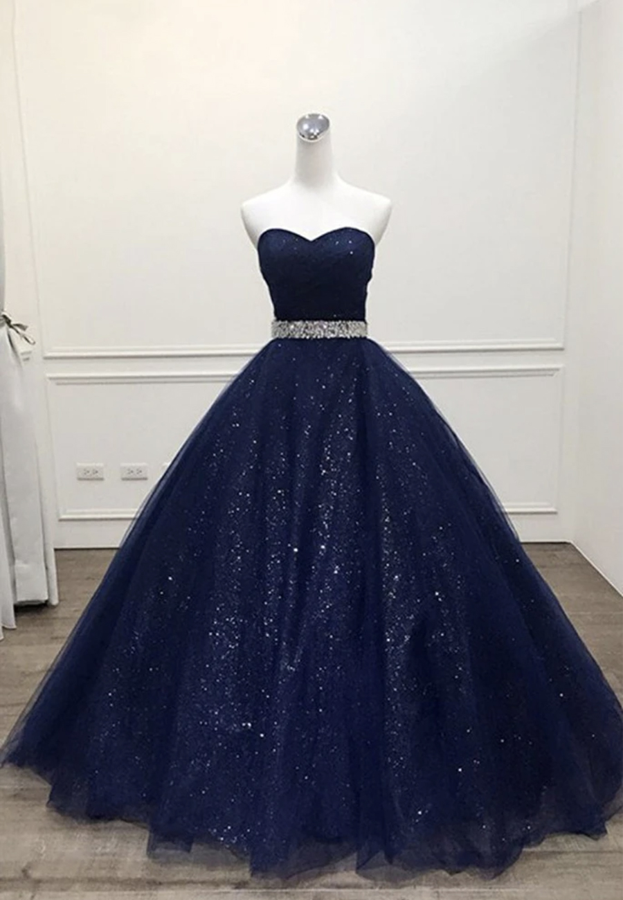 Blue Tulle Long Prom Dress A Line Evening Gown