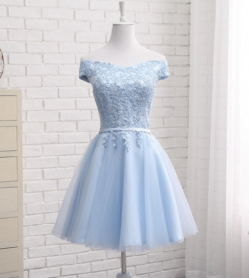 A line Blue Tulle Lace Prom Dress main image 1