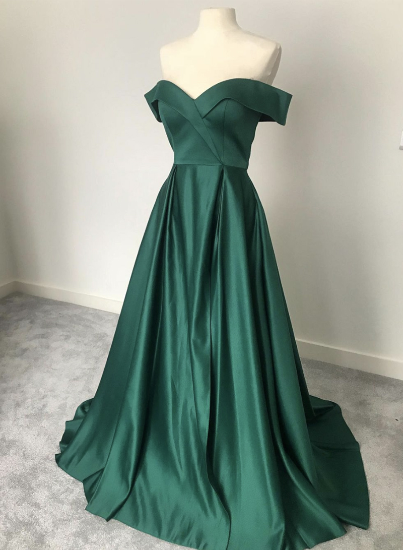 Green Satin Long Prom Dress Evening Dress